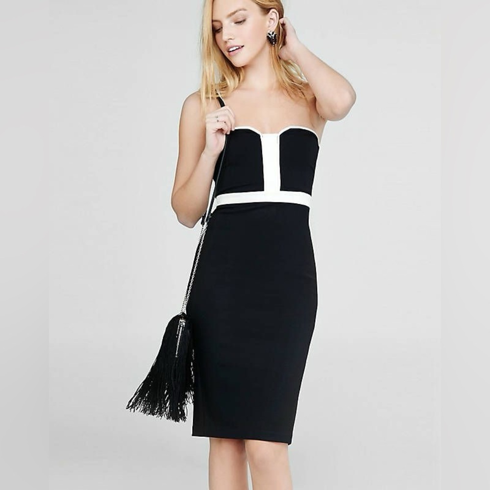 Express Black and White Strapless Sheath Dress Size 0